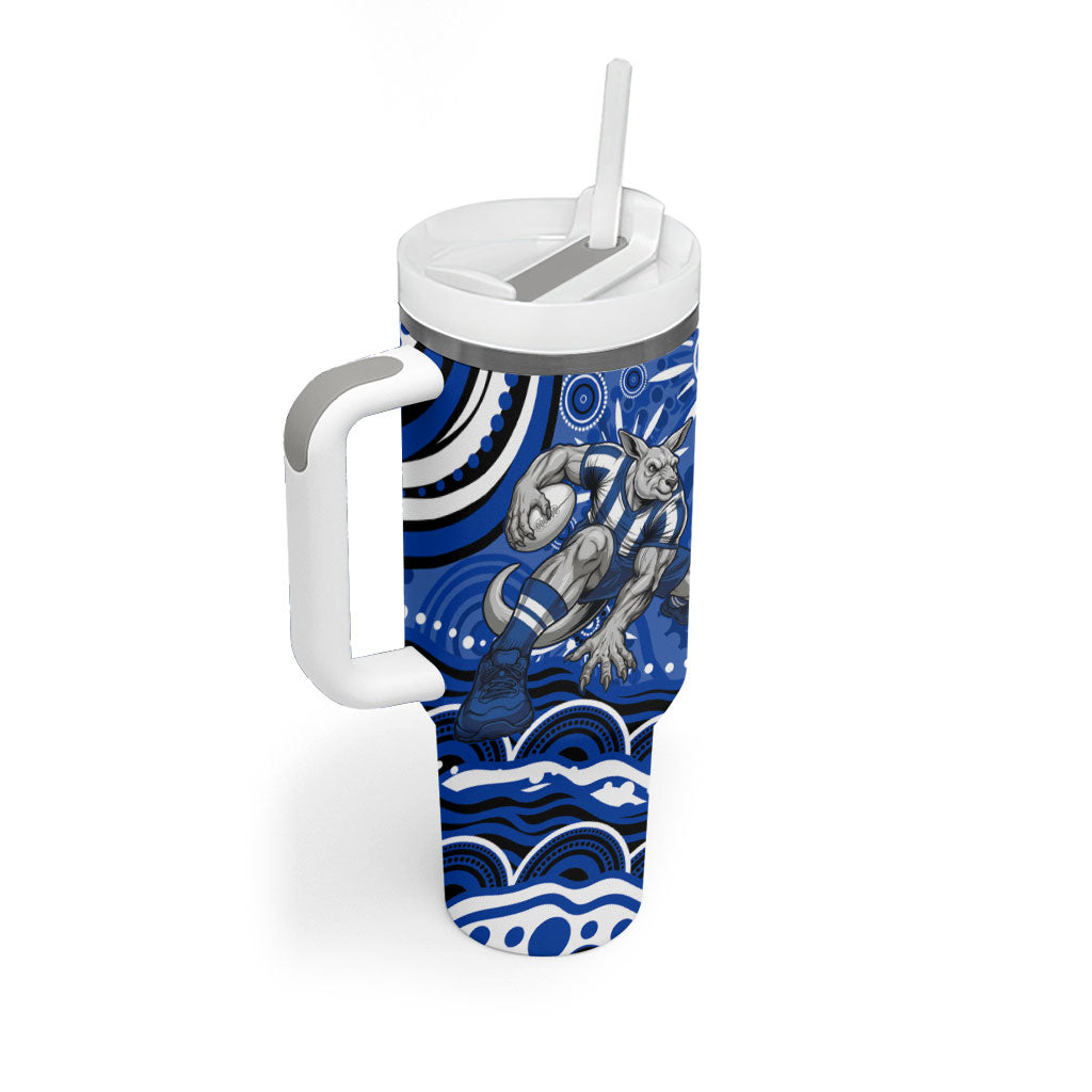 Personalized North Melbourne Kangaroos Footy Mascot Tumbler With Handle Aboriginal Dot Art - Dreamtime Football Mascot