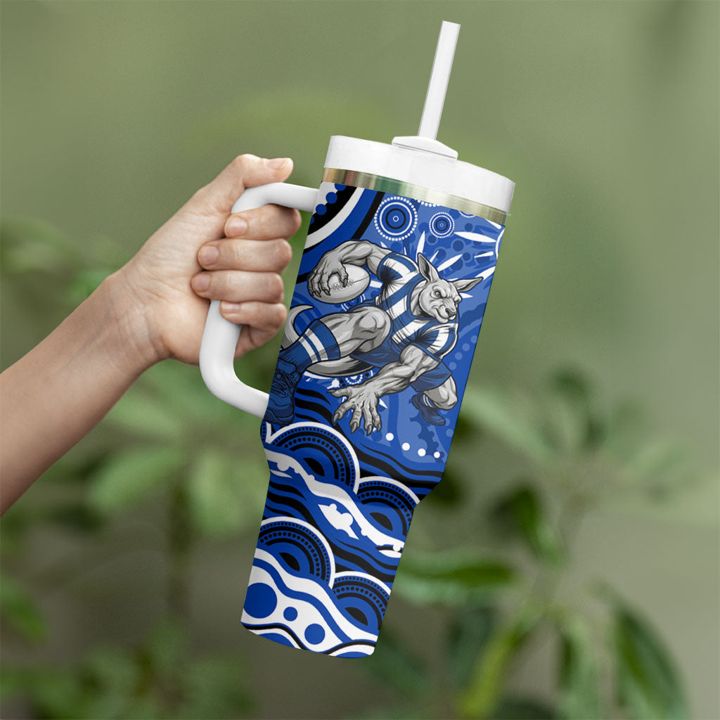 Personalized North Melbourne Kangaroos Footy Mascot Tumbler With Handle Aboriginal Dot Art - Dreamtime Football Mascot