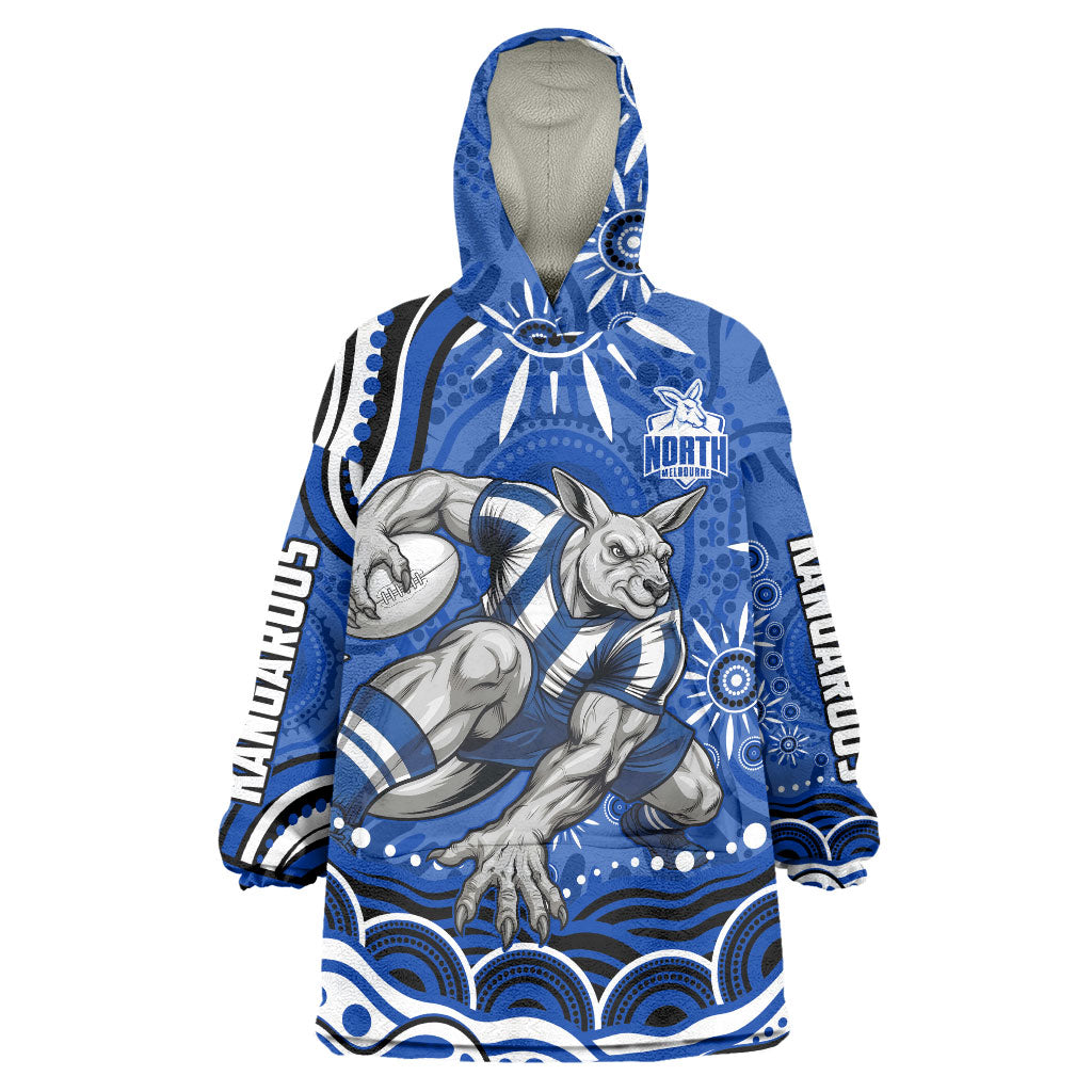 Personalized North Melbourne Kangaroos Footy Mascot Wearable Blanket Hoodie Aboriginal Dot Art - Dreamtime Football Mascot