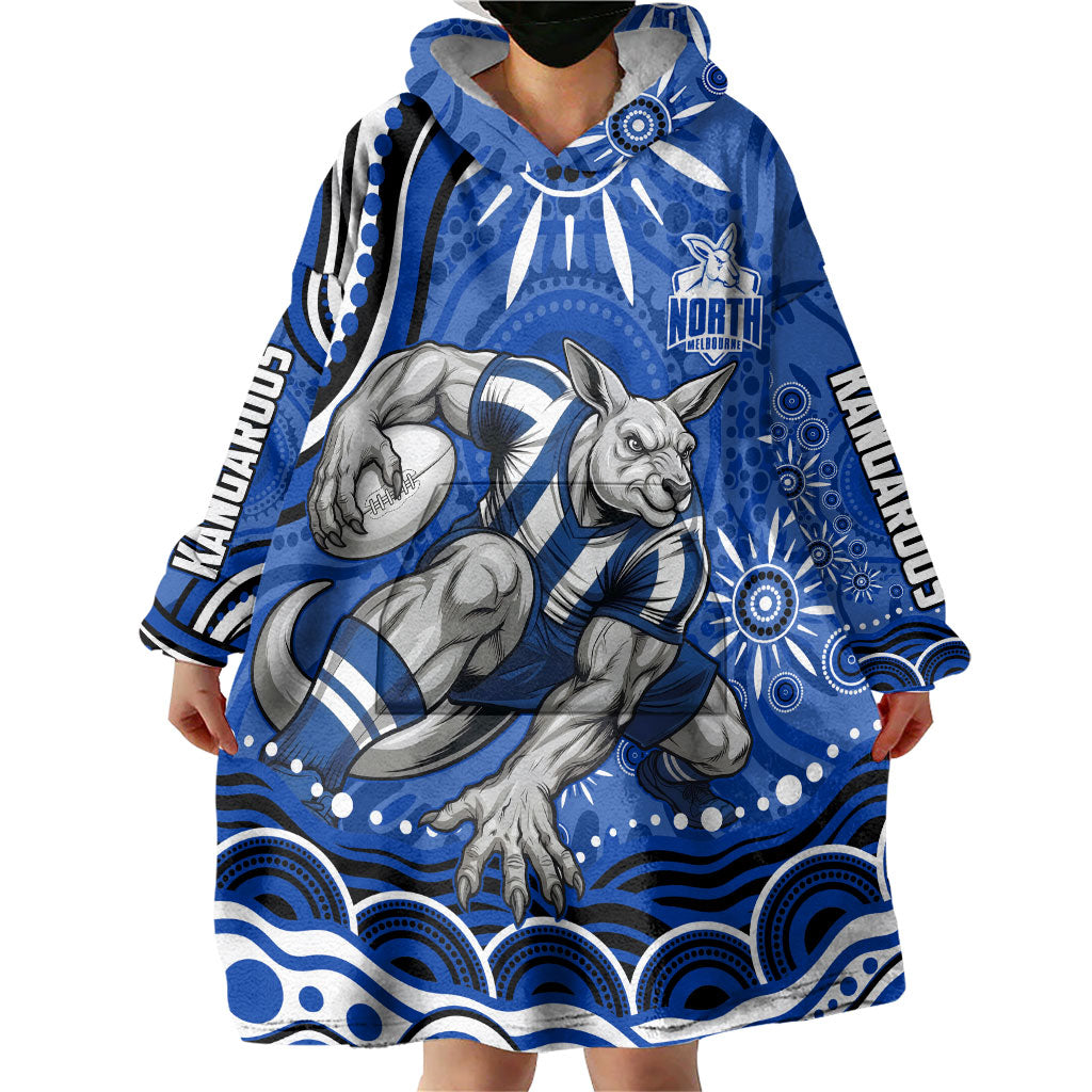 Personalized North Melbourne Kangaroos Footy Mascot Wearable Blanket Hoodie Aboriginal Dot Art - Dreamtime Football Mascot