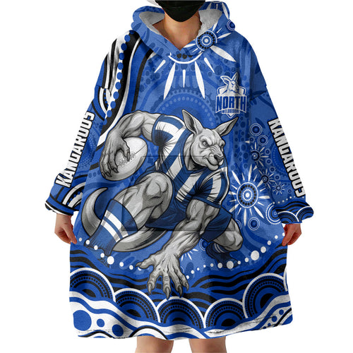 Personalized North Melbourne Kangaroos Footy Mascot Wearable Blanket Hoodie Aboriginal Dot Art - Dreamtime Football Mascot