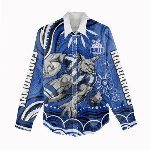 Personalized North Melbourne Kangaroos Footy Mascot Women Casual Shirt Aboriginal Dot Art - Dreamtime Football Mascot