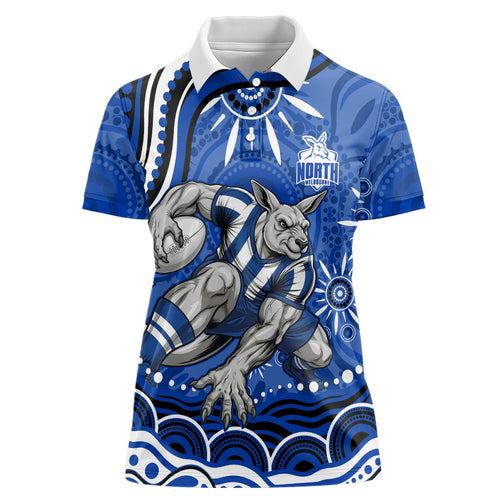 Personalized North Melbourne Kangaroos Footy Mascot Women Polo Shirt Aboriginal Dot Art - Dreamtime Football Mascot