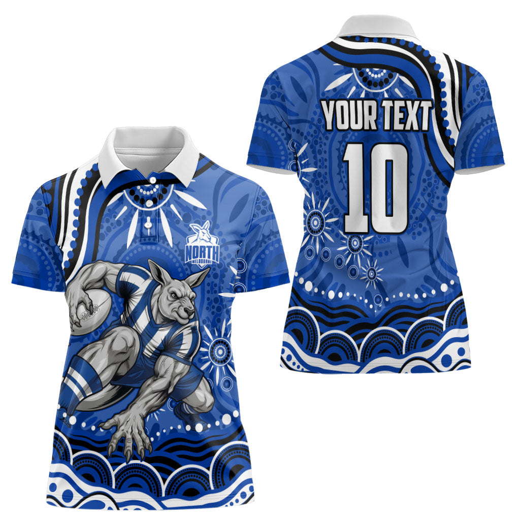 Personalized North Melbourne Kangaroos Footy Mascot Women Polo Shirt Aboriginal Dot Art - Dreamtime Football Mascot