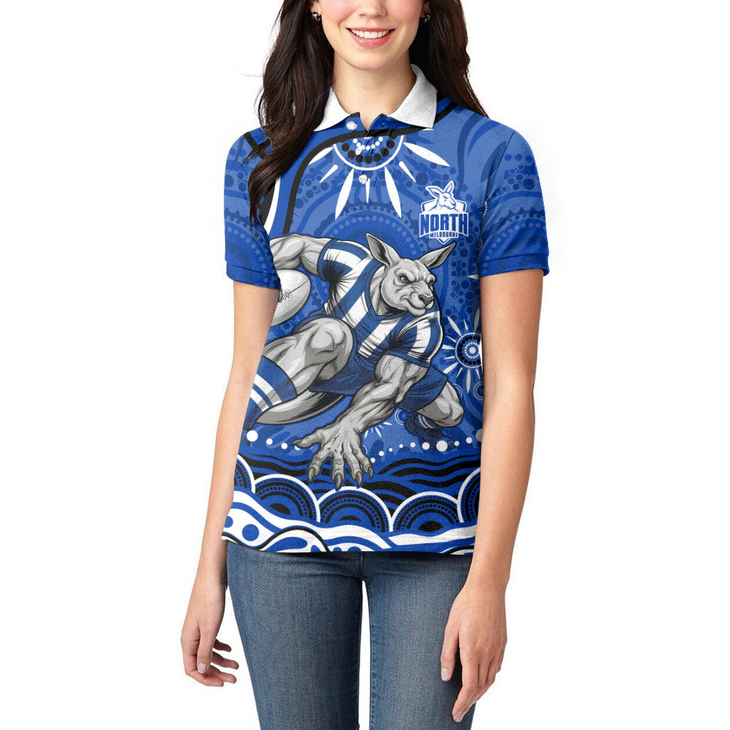 Personalized North Melbourne Kangaroos Footy Mascot Women Polo Shirt Aboriginal Dot Art - Dreamtime Football Mascot