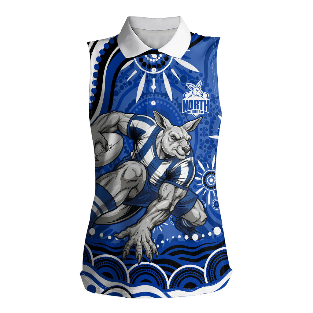 Personalized North Melbourne Kangaroos Footy Mascot Women Sleeveless Polo Shirt Aboriginal Dot Art - Dreamtime Football Mascot