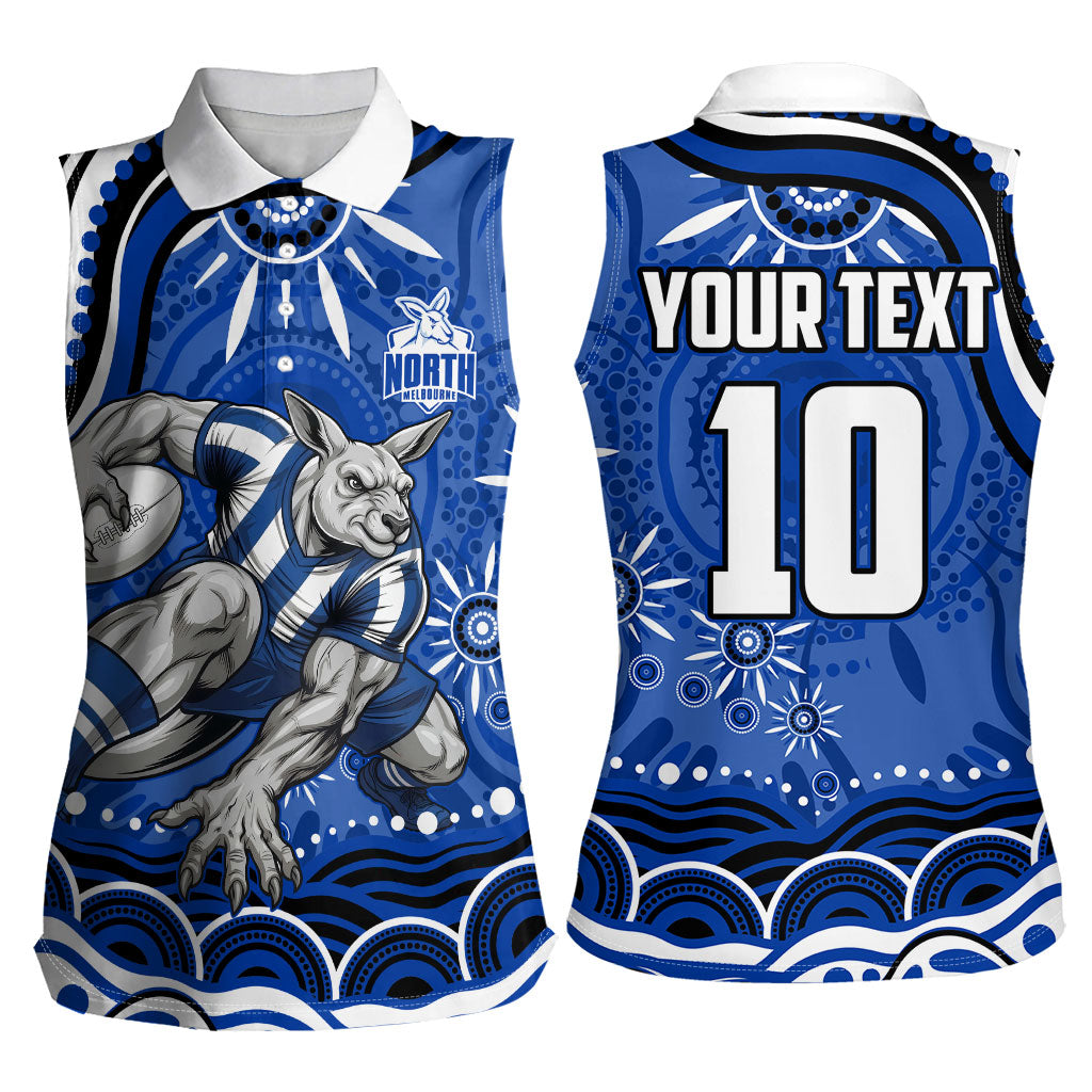 Personalized North Melbourne Kangaroos Footy Mascot Women Sleeveless Polo Shirt Aboriginal Dot Art - Dreamtime Football Mascot