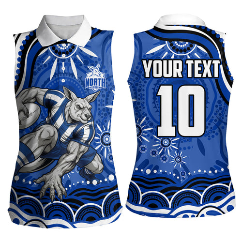 Personalized North Melbourne Kangaroos Footy Mascot Women Sleeveless Polo Shirt Aboriginal Dot Art - Dreamtime Football Mascot