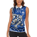 Personalized North Melbourne Kangaroos Footy Mascot Women Sleeveless Polo Shirt Aboriginal Dot Art - Dreamtime Football Mascot