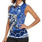 Personalized North Melbourne Kangaroos Footy Mascot Women Sleeveless Polo Shirt Aboriginal Dot Art - Dreamtime Football Mascot