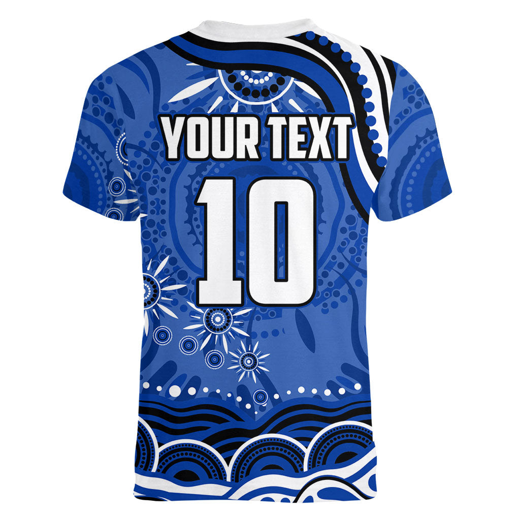 Personalized North Melbourne Kangaroos Footy Mascot Women V-Neck T-Shirt Aboriginal Dot Art - Dreamtime Football Mascot