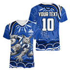 Personalized North Melbourne Kangaroos Footy Mascot Women V-Neck T-Shirt Aboriginal Dot Art - Dreamtime Football Mascot