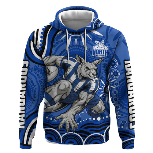 Personalized North Melbourne Kangaroos Footy Mascot Zip Hoodie Aboriginal Dot Art - Dreamtime Football Mascot