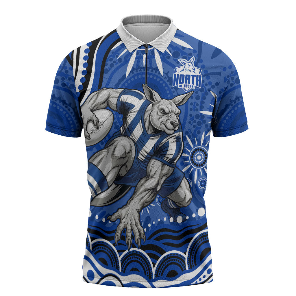 Personalized North Melbourne Kangaroos Footy Mascot Zipper Polo Shirt Aboriginal Dot Art - Dreamtime Football Mascot