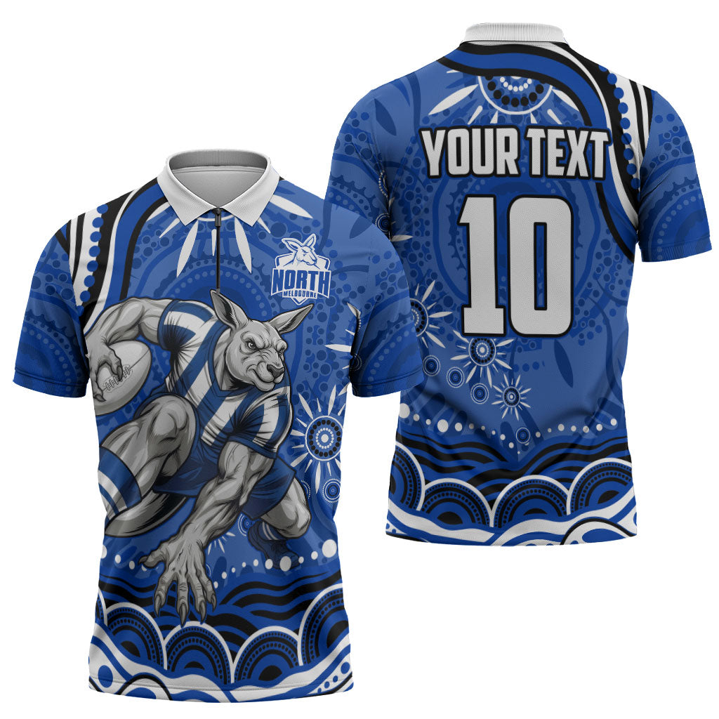 Personalized North Melbourne Kangaroos Footy Mascot Zipper Polo Shirt Aboriginal Dot Art - Dreamtime Football Mascot