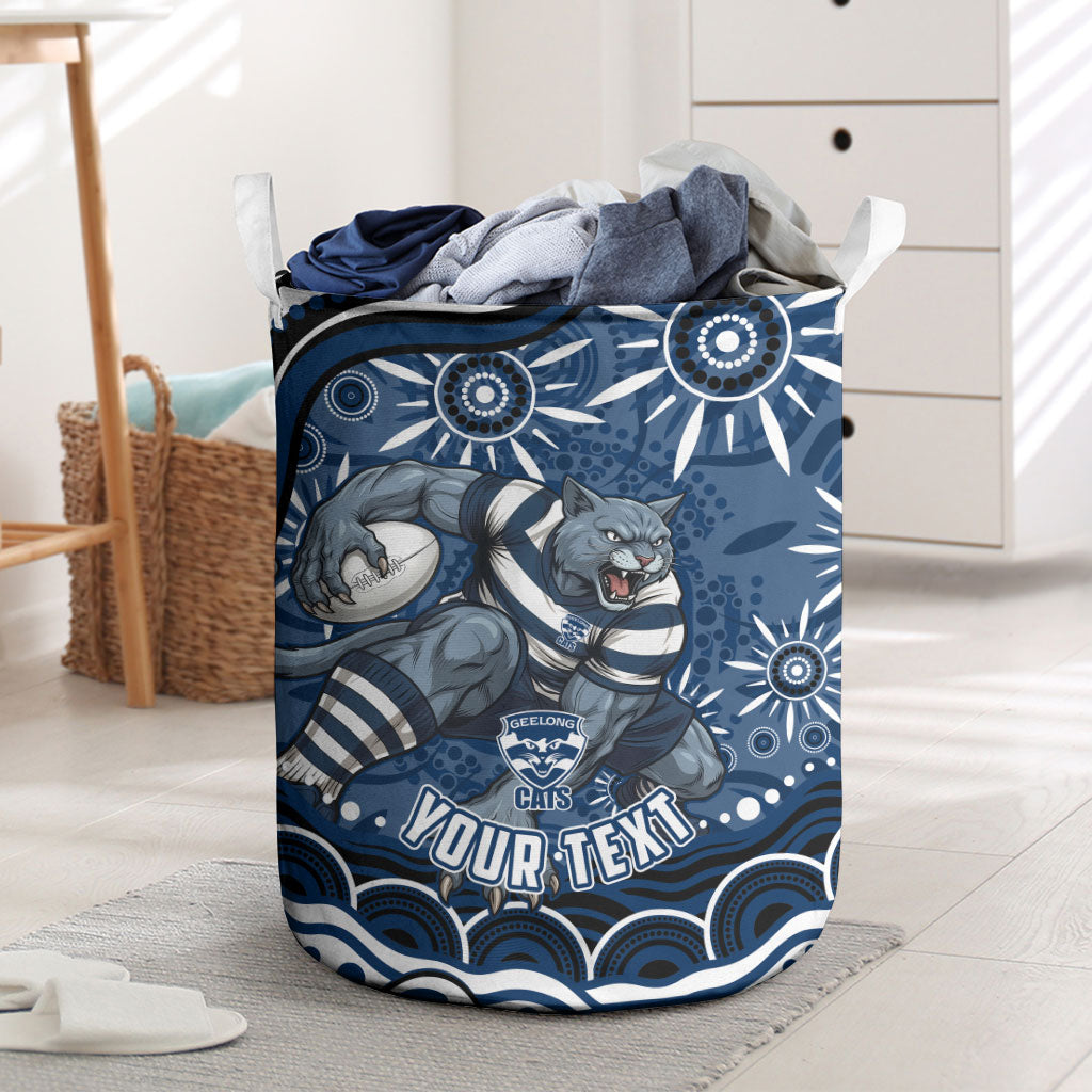 Personalized Geelong Cats Rugby Mascot Laundry Basket Aboriginal Dot Art - Dreamtime Football Mascot