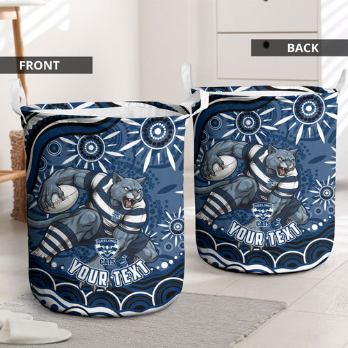 Personalized Geelong Cats Rugby Mascot Laundry Basket Aboriginal Dot Art - Dreamtime Football Mascot