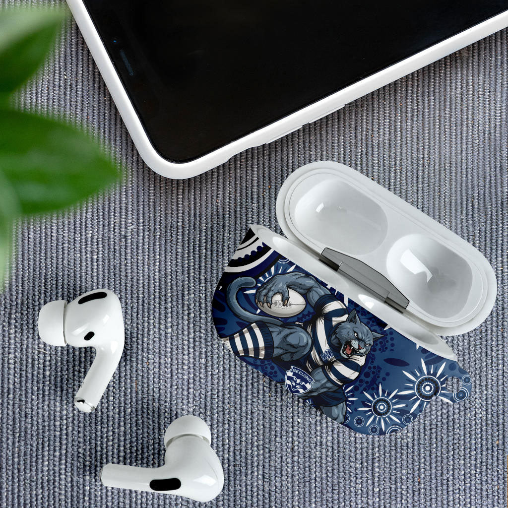 Personalized Geelong Cats Rugby Mascot AirPods Case Aboriginal Dot Art - Dreamtime Football Mascot