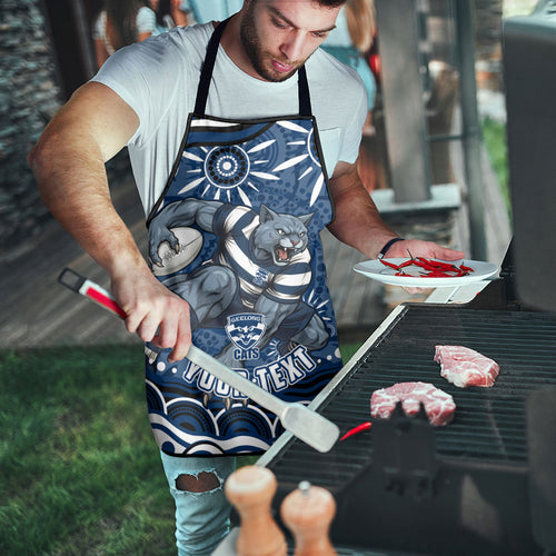 Personalized Geelong Cats Rugby Mascot Apron Aboriginal Dot Art - Dreamtime Football Mascot