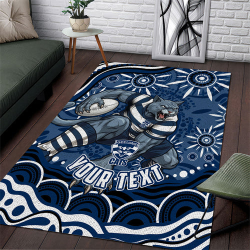 Personalized Geelong Cats Rugby Mascot Area Rug Aboriginal Dot Art - Dreamtime Football Mascot