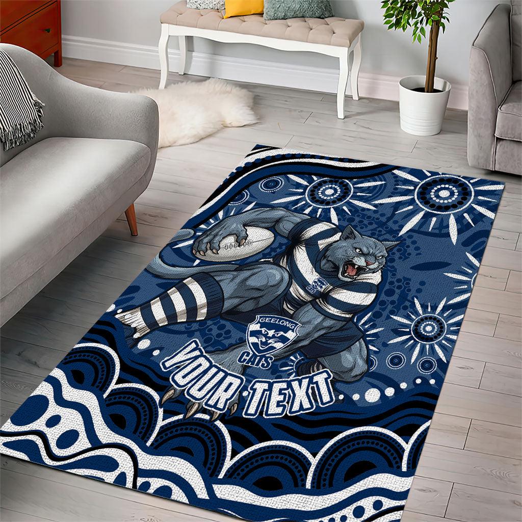 Personalized Geelong Cats Rugby Mascot Area Rug Aboriginal Dot Art - Dreamtime Football Mascot