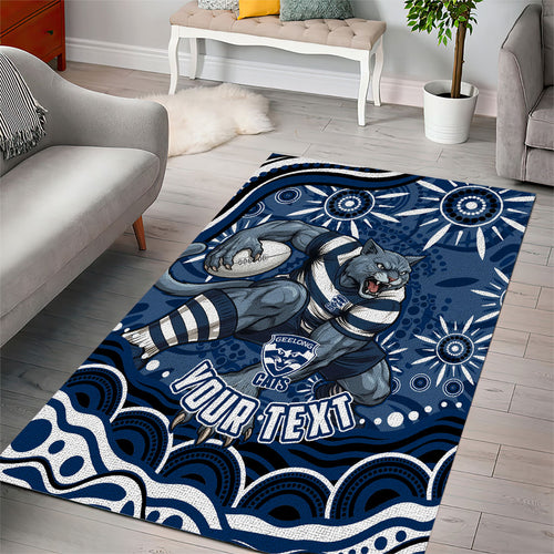 Personalized Geelong Cats Rugby Mascot Area Rug Aboriginal Dot Art - Dreamtime Football Mascot