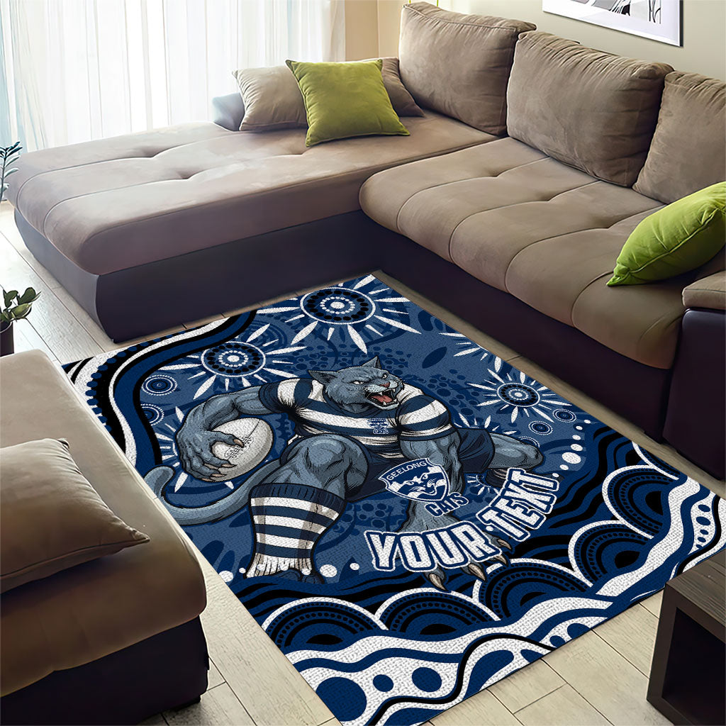 Personalized Geelong Cats Rugby Mascot Area Rug Aboriginal Dot Art - Dreamtime Football Mascot