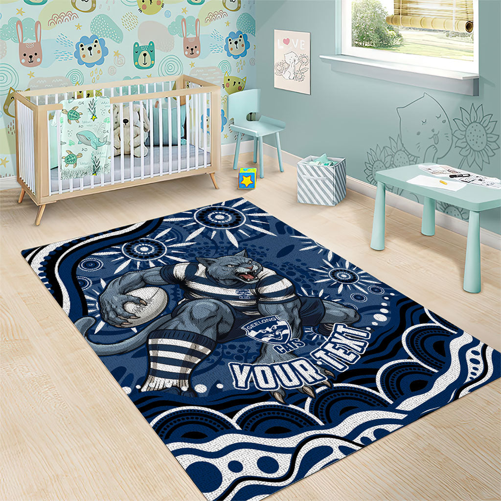 Personalized Geelong Cats Rugby Mascot Area Rug Aboriginal Dot Art - Dreamtime Football Mascot
