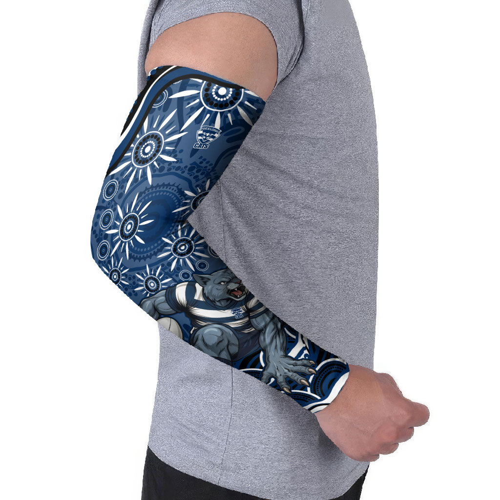 Personalized Geelong Cats Rugby Mascot Arm Sleeves Aboriginal Dot Art - Dreamtime Football Mascot