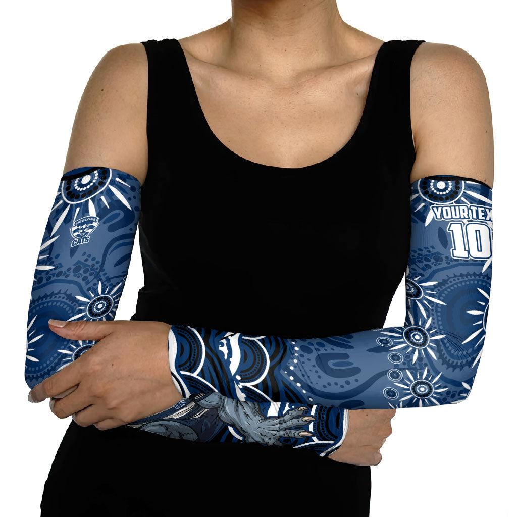 Personalized Geelong Cats Rugby Mascot Arm Sleeves Aboriginal Dot Art - Dreamtime Football Mascot