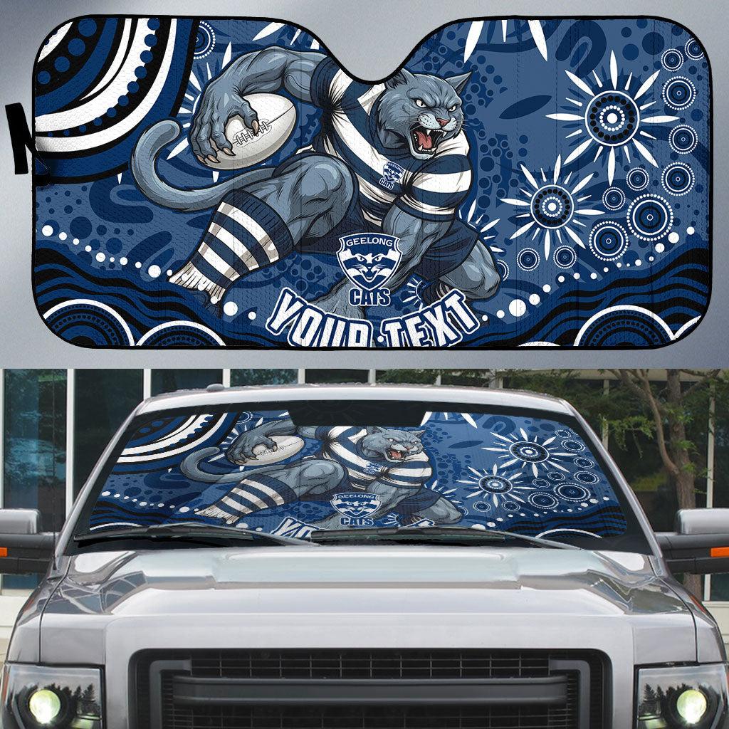 Personalized Geelong Cats Rugby Mascot Auto Sun Shade Aboriginal Dot Art - Dreamtime Football Mascot