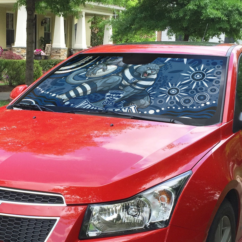 Personalized Geelong Cats Rugby Mascot Auto Sun Shade Aboriginal Dot Art - Dreamtime Football Mascot