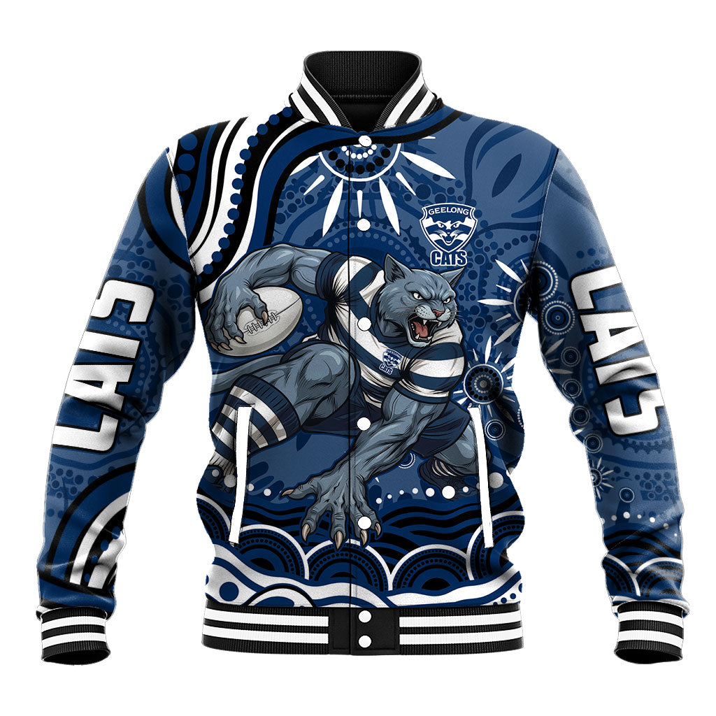 Personalized Geelong Cats Rugby Mascot Baseball Jacket Aboriginal Dot Art - Dreamtime Football Mascot