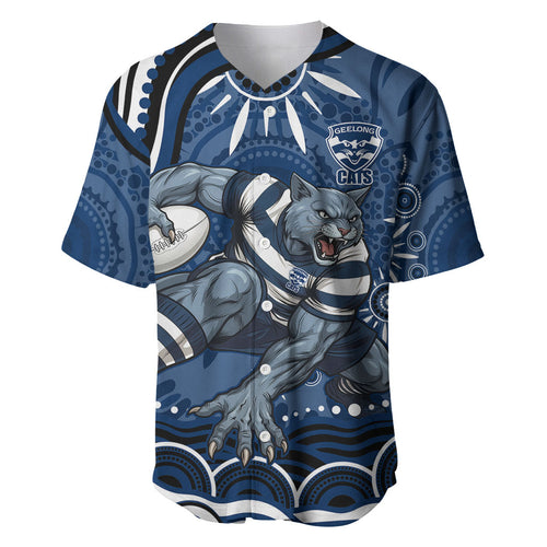 Personalized Geelong Cats Rugby Mascot Baseball Jersey Aboriginal Dot Art - Dreamtime Football Mascot