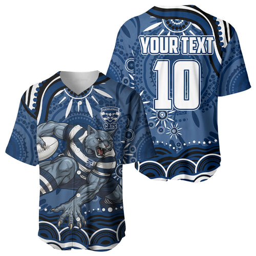 Personalized Geelong Cats Rugby Mascot Baseball Jersey Aboriginal Dot Art - Dreamtime Football Mascot