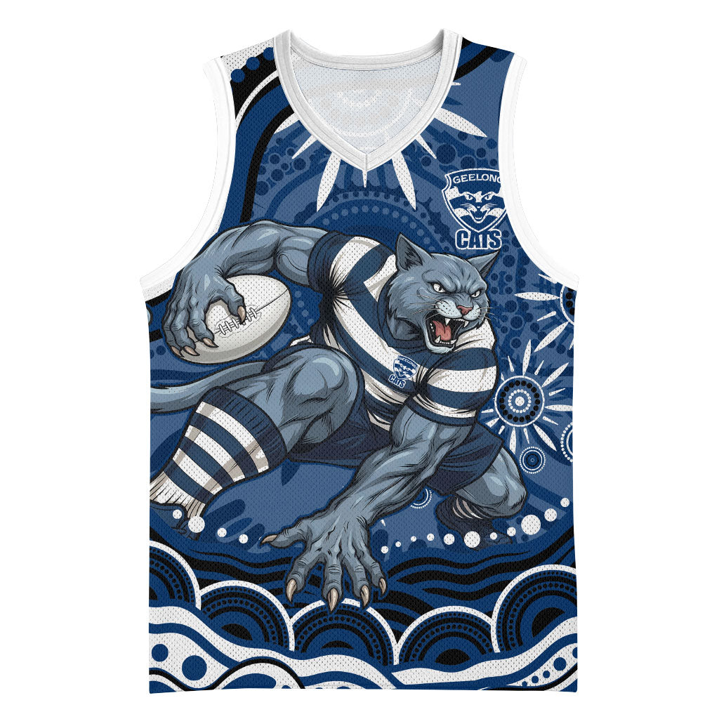 Personalized Geelong Cats Rugby Mascot Basketball Jersey Aboriginal Dot Art - Dreamtime Football Mascot