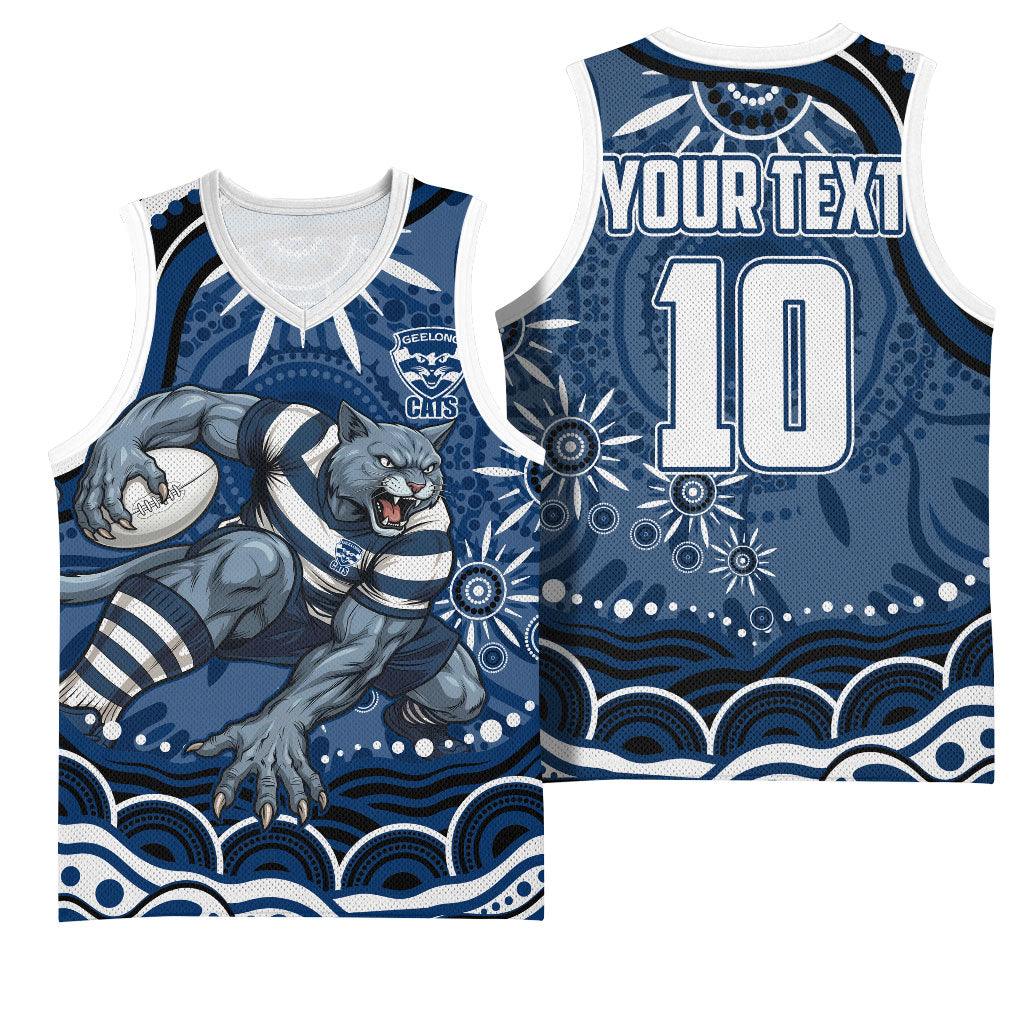 Personalized Geelong Cats Rugby Mascot Basketball Jersey Aboriginal Dot Art - Dreamtime Football Mascot