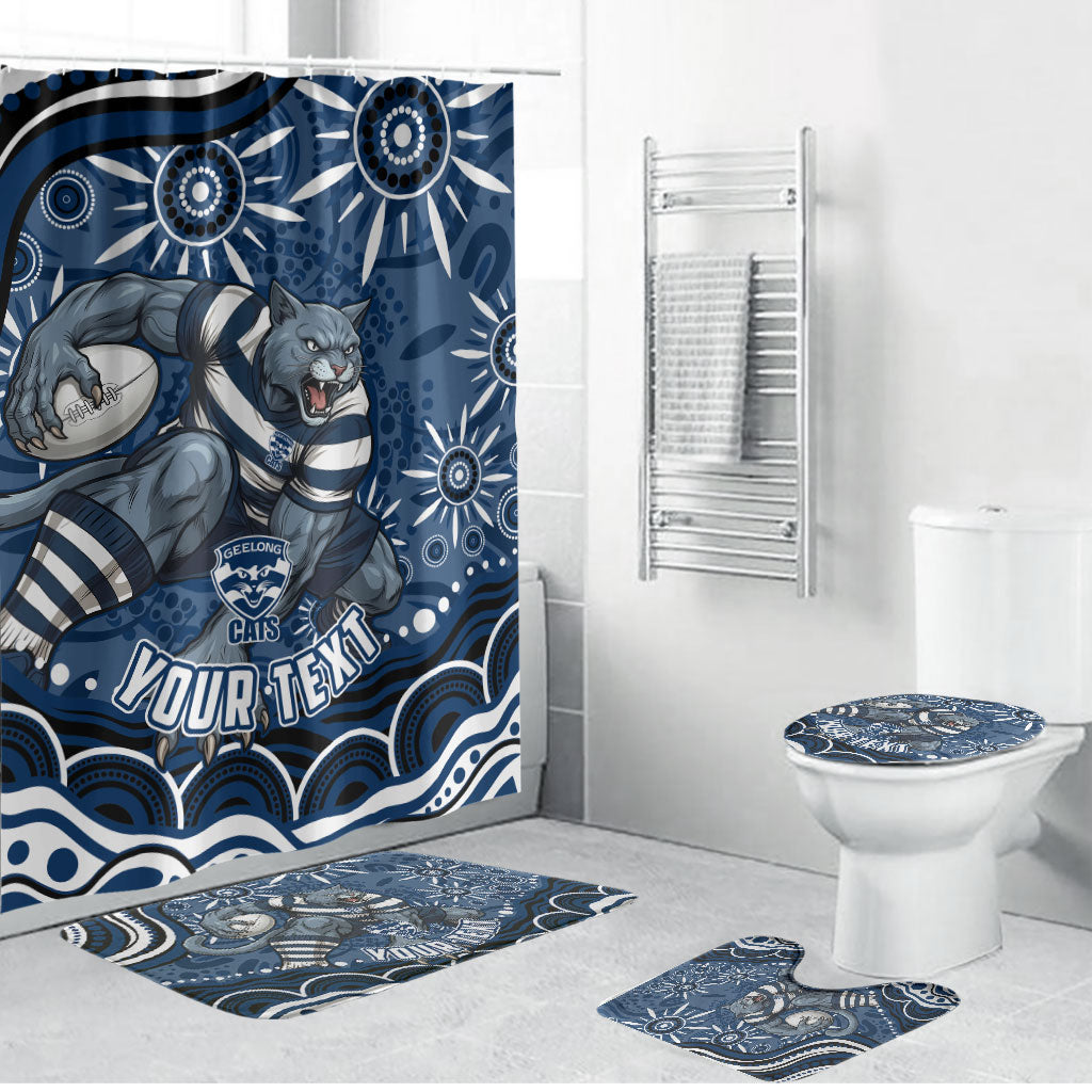 Personalized Geelong Cats Rugby Mascot Bathroom Set Aboriginal Dot Art - Dreamtime Football Mascot