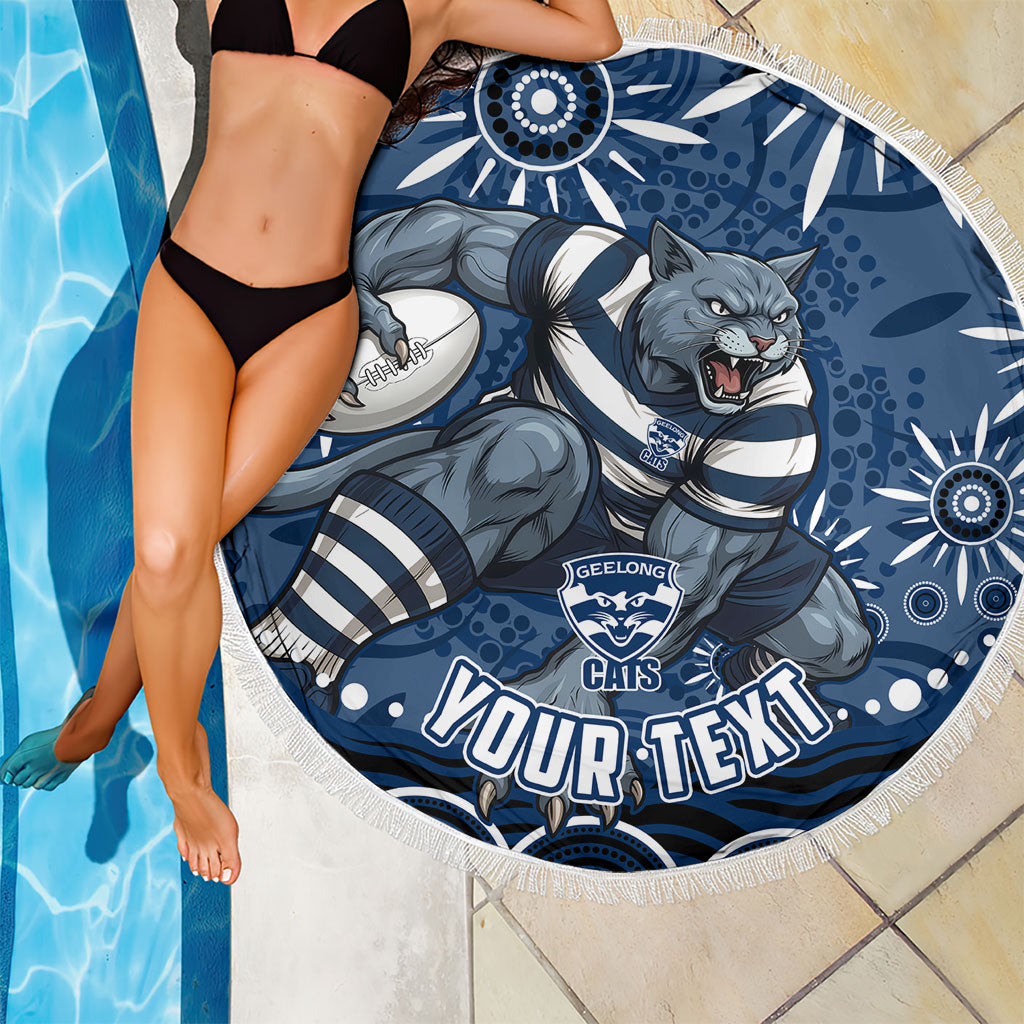 Personalized Geelong Cats Rugby Mascot Beach Blanket Aboriginal Dot Art - Dreamtime Football Mascot