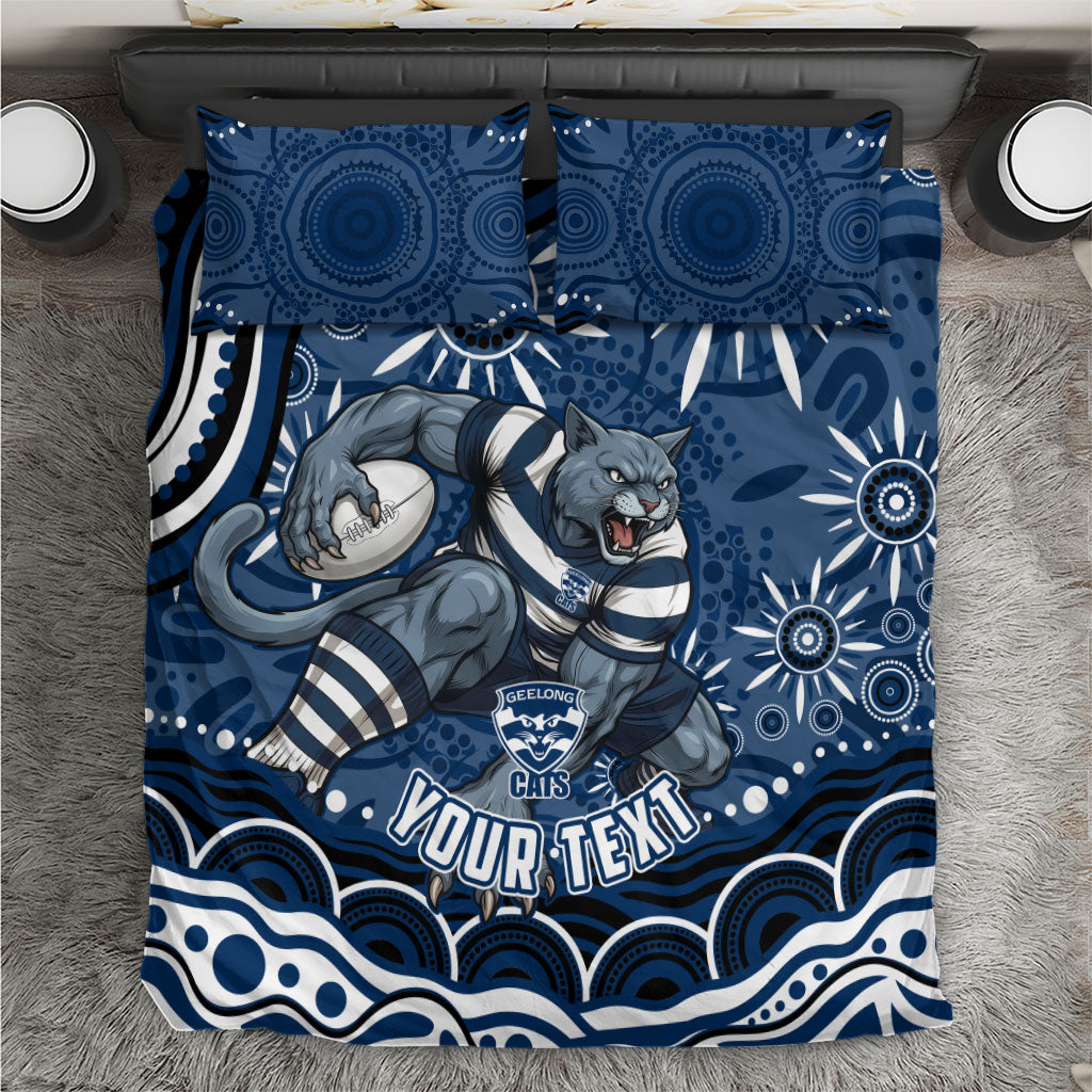 Personalized Geelong Cats Rugby Mascot Bedding Set Aboriginal Dot Art - Dreamtime Football Mascot