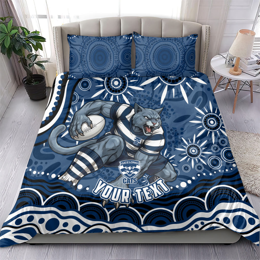 Personalized Geelong Cats Rugby Mascot Bedding Set Aboriginal Dot Art - Dreamtime Football Mascot