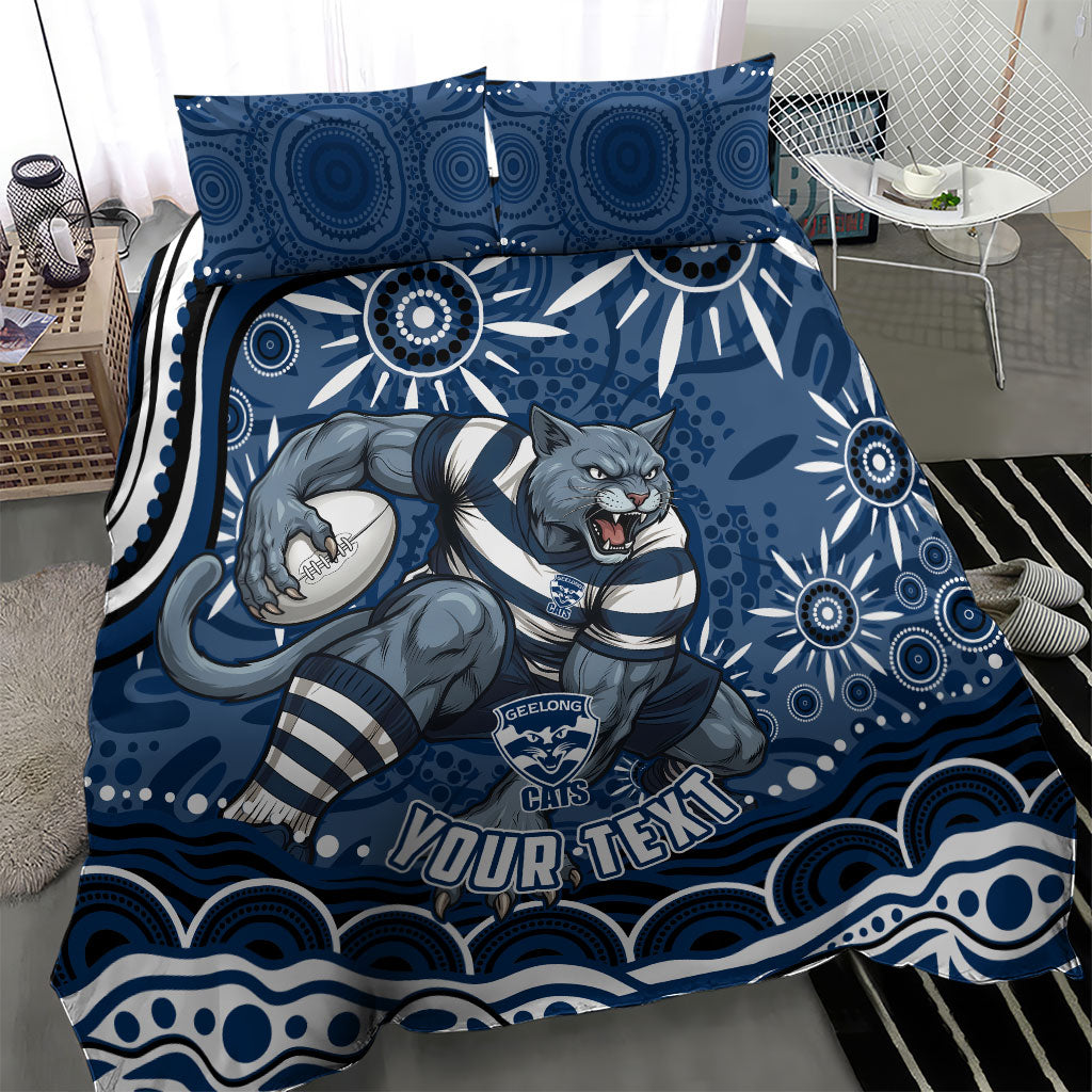 Personalized Geelong Cats Rugby Mascot Bedding Set Aboriginal Dot Art - Dreamtime Football Mascot