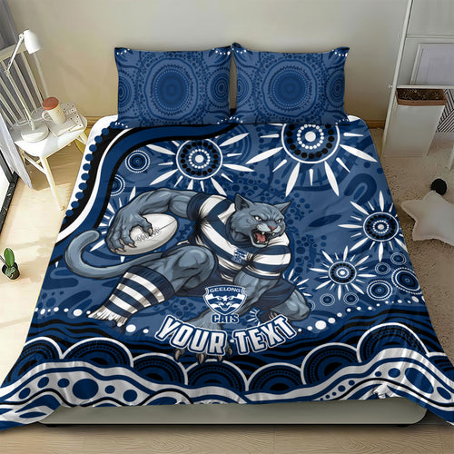 Personalized Geelong Cats Rugby Mascot Bedding Set Aboriginal Dot Art - Dreamtime Football Mascot