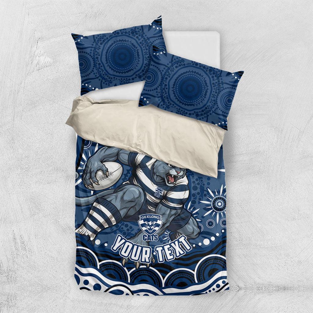 Personalized Geelong Cats Rugby Mascot Bedding Set Aboriginal Dot Art - Dreamtime Football Mascot