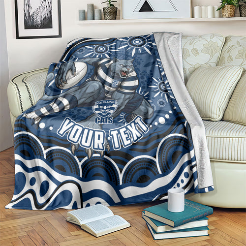 Personalized Geelong Cats Rugby Mascot Blanket Aboriginal Dot Art - Dreamtime Football Mascot