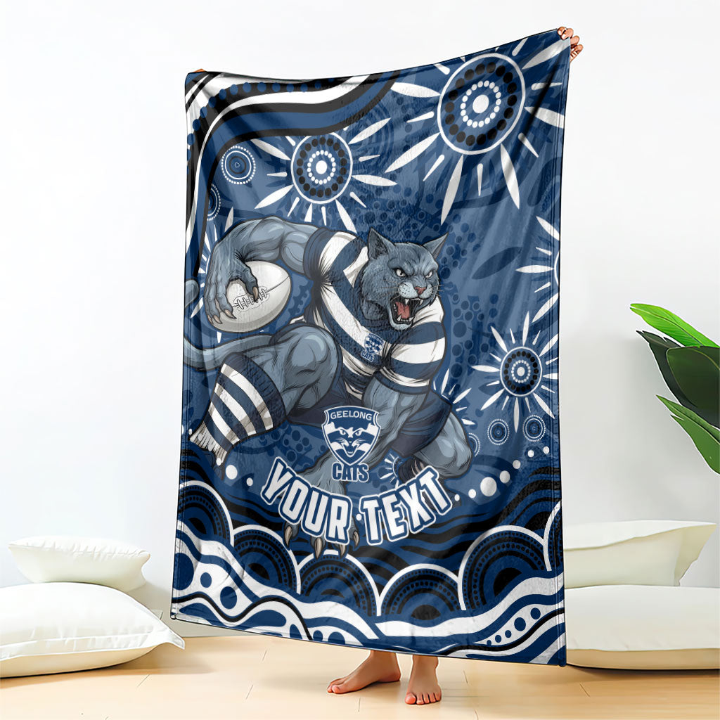 Personalized Geelong Cats Rugby Mascot Blanket Aboriginal Dot Art - Dreamtime Football Mascot