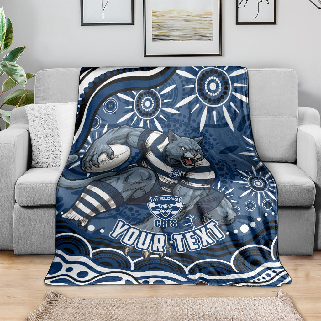 Personalized Geelong Cats Rugby Mascot Blanket Aboriginal Dot Art - Dreamtime Football Mascot
