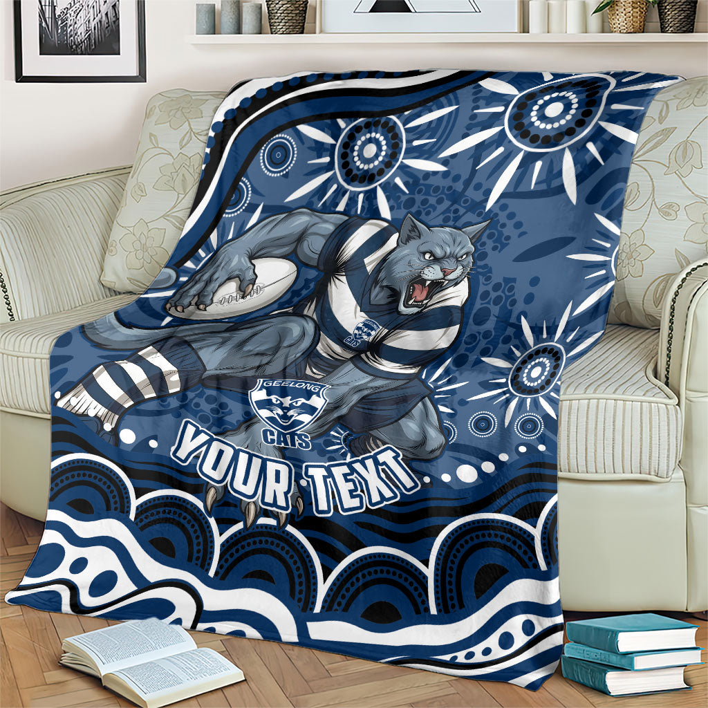 Personalized Geelong Cats Rugby Mascot Blanket Aboriginal Dot Art - Dreamtime Football Mascot