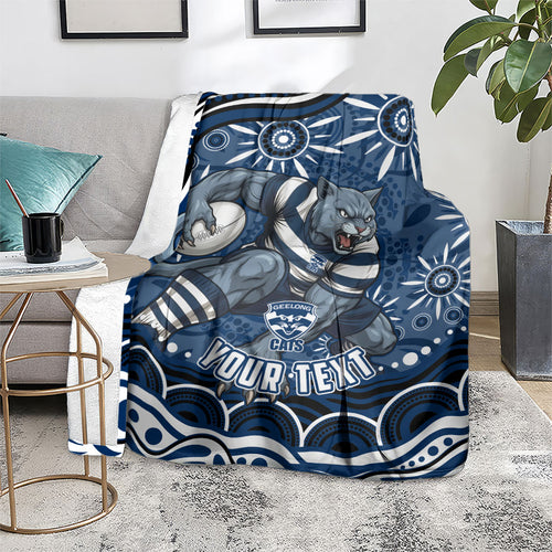 Personalized Geelong Cats Rugby Mascot Blanket Aboriginal Dot Art - Dreamtime Football Mascot