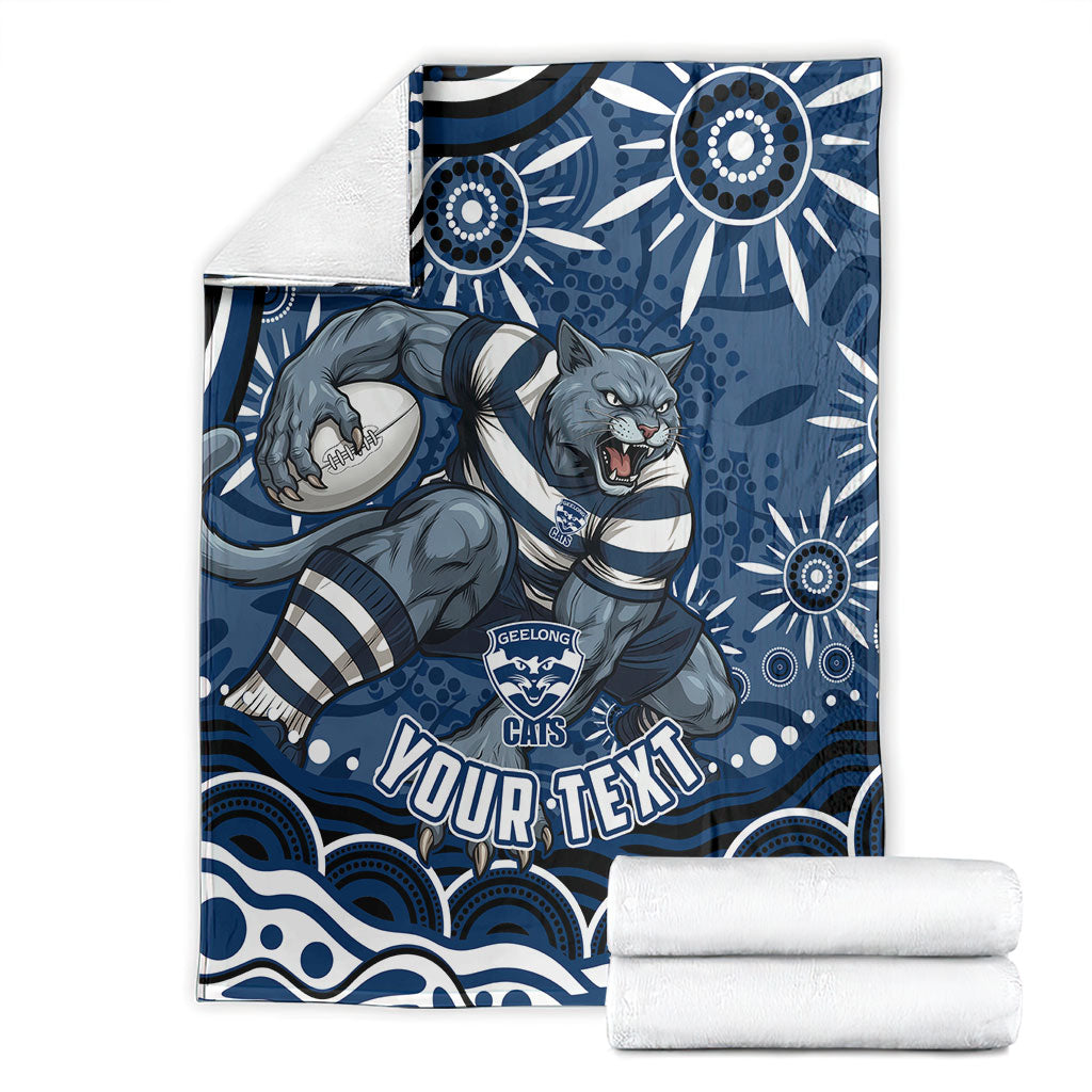 Personalized Geelong Cats Rugby Mascot Blanket Aboriginal Dot Art - Dreamtime Football Mascot